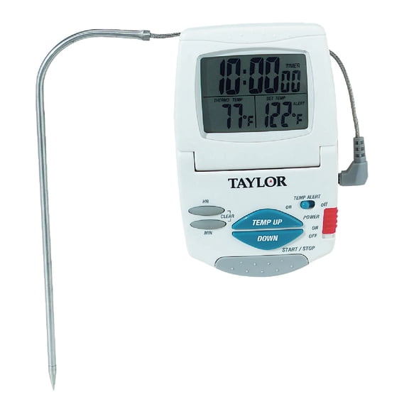 Taylor Precision Products Digital Cooking Probe Thermometer and Timer - Instant Read - White Residential Use, Standard Application