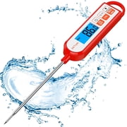 AikTryee Digital Cooking Thermometer, Waterproof Instant Read, for Meat/Bread/Candy, Backlit Display Red