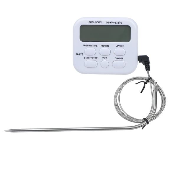 Digital Cooking Thermometer With 4.92ft Probe, Meat Food Water Temp Gauge For Oven BBQ Kitchen, -58 To 572F Range, White