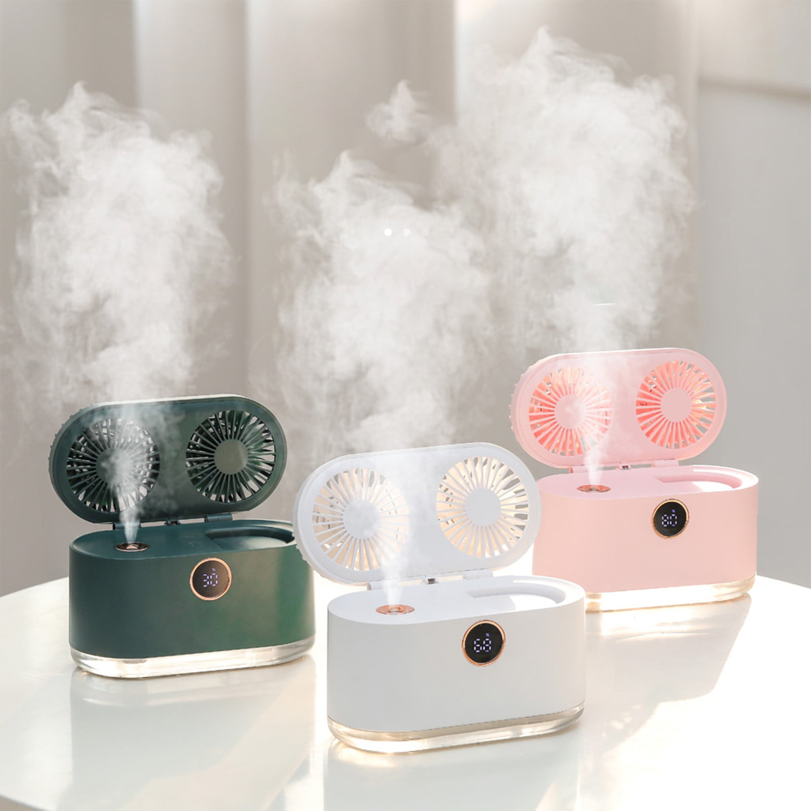 Digital Cool Mist Fan, Dual Spray Function, Humidifier + LED Light ...