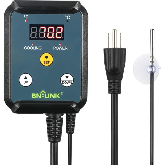 Digital Cooling Thermostat Controller, Temperature Controlled Outlet for Attic Fan, Exhaust Fan, Cooling Devices 40-108F, 8.3A 1000W