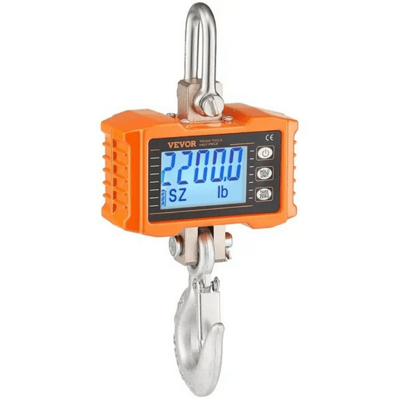 Digital Crane Scale, 2200 lbs/1000 kg, Industrial Heavy Duty Hanging Scale with Remote Control, Cast Aluminum Case & LCD Screen, High Precision for Construction, Factory, Farm, Hunting (Orange