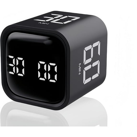 Digital Cube Pomodoro Timer Desk Rechargeable Productivity Timer 5/10/30/60min & Custom Countdown, Vibration & Adjustable Sound Alarm,for Task Work Kitchen ADHD Kids Studying (Black)
