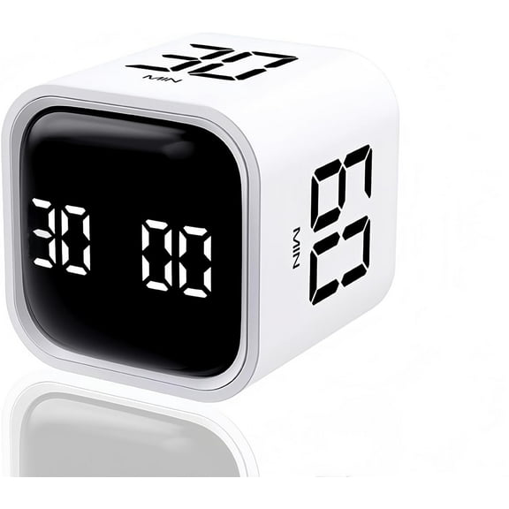 Digital Cube Pomodoro Timer Desk Rechargeable Productivity Timer 5/10/30/60min & Custom Countdown, Vibration & Adjustable Sound Alarm,for Task Work Kitchen ADHD Kids Studying (White)