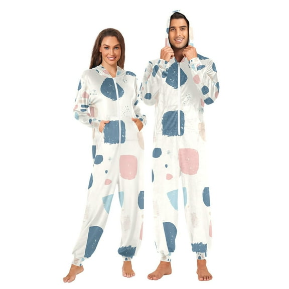 Digital Cubes Adult Onesie Pajamas Slim Fit Christmas One Piece Suit Pjs for Women and Men Hooded Zipper