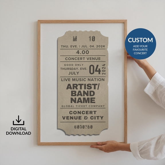 Digital Custom Concert Ticket Poster Neutral Personalized Retro Memory Art Music 80s Gig L
