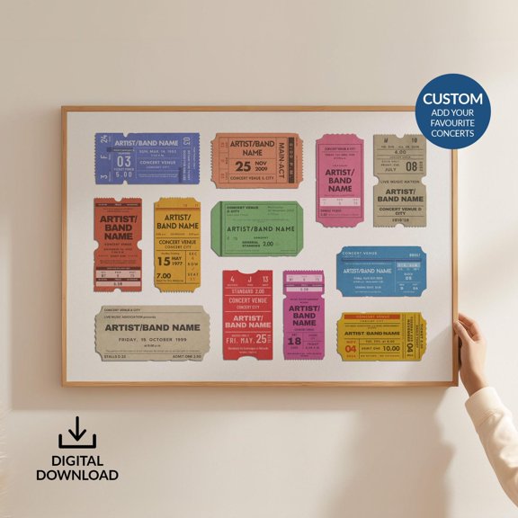 Digital Custom Concert Ticket Stub Poster Personalized Retro Memory Wall Art Landscape Mus