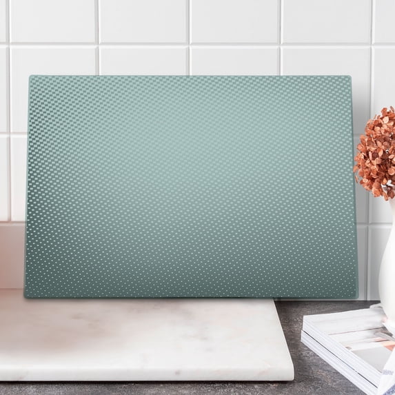 Digital Cutting Board, Pastel Greyscale Halftone Dots Design, Decorative Tempered Glass Cutting and Serving Board, Large Size, Grery and Pale Grey, by Ambesonne