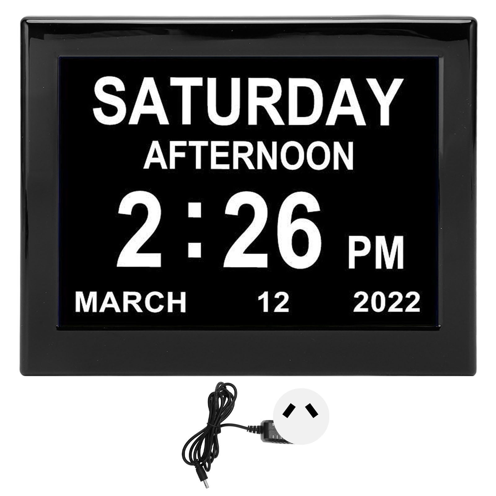 Digital Day Calendar Clock with Medication Alerts & 12 Alarms, 8 Inch