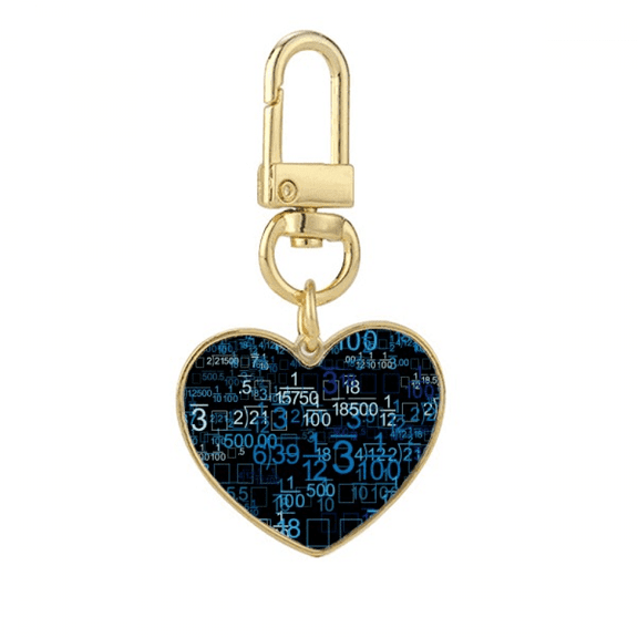 Digital Decimal Illustration Science Technology Gold Heart Keychain Metal Keyring Holder