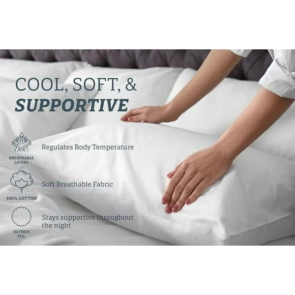 Digital Decor Set of Two 100% Cotton Hotel Down-Alternative Made in USA Pillows - Three Comfort Levels! (Silver, Standard)