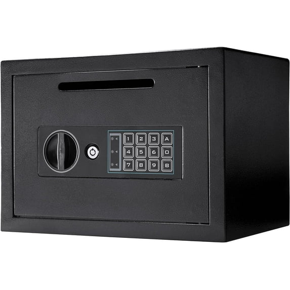 Digital Depository Safe – 0.57 Cu. Ft Front-Load Drop Box for Cash, Money & Mail, Multi-User PIN Code Lock, Steel Construction, Anti-Pry Hinges, Backup Keys, Ideal for Business or Office