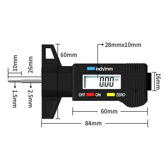 Digital Depth Gauge Caliper Tread Depth Gauge LCD Tire Tread Gauge 0-25mm