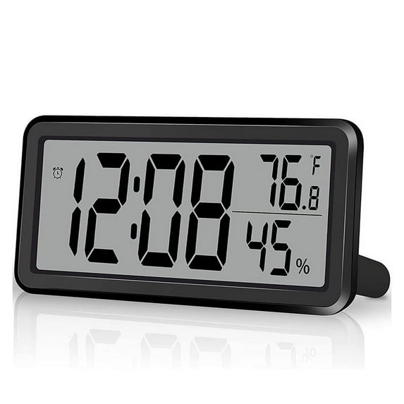 Digital ,Desk Clock,Battery Operated LCD Electronic Clock for Bedroom Kitchen Office - Black