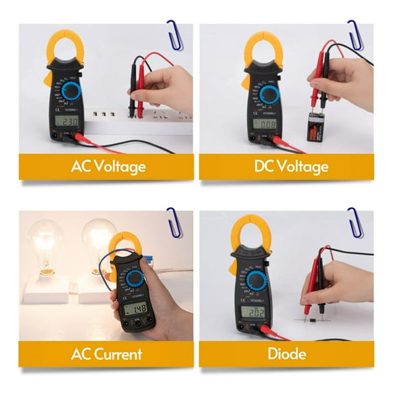 Digital Digital Clamp Meter Multimeter Measures Resistance Alternating And Direct Current Voltage Earth Live Line Diodes Yellow