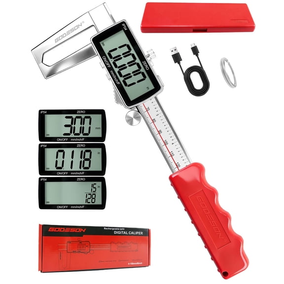 Digital Disc Brake Rotor Micrometer, 0-50mm/0-6 Rechargeable Brake Thickness Gauge, Digital Caliper MM/Inch/F Display, IP54 Waterproof, Stainless Steel for Auto & DIY