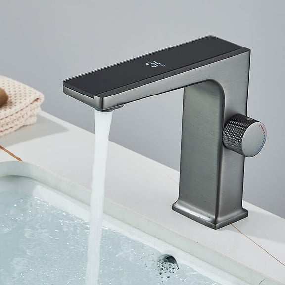 Digital Display Bathroom Basin Faucet Intelligent LED Brass Deck Mounted Washbasin Crane Hot Cold Water Mixer Sink Vanity Tap