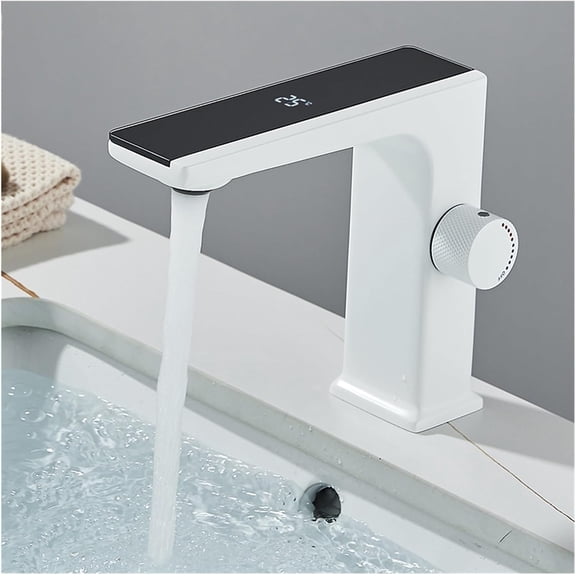 Digital Display Bathroom Basin Faucet Smart LED Brass Deck Mounted Washbasin Crane Hot and Cold Water Faucet Sink Vanity Faucet