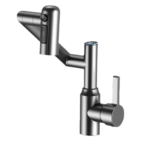 Digital Display Bathroom Basin Tap with 360° Rotation, Multifunctional Stream Sprayer and Adjustable Water Outlet, Brass Body Construction, Modern Design in Gray, Black or Silver(gray)