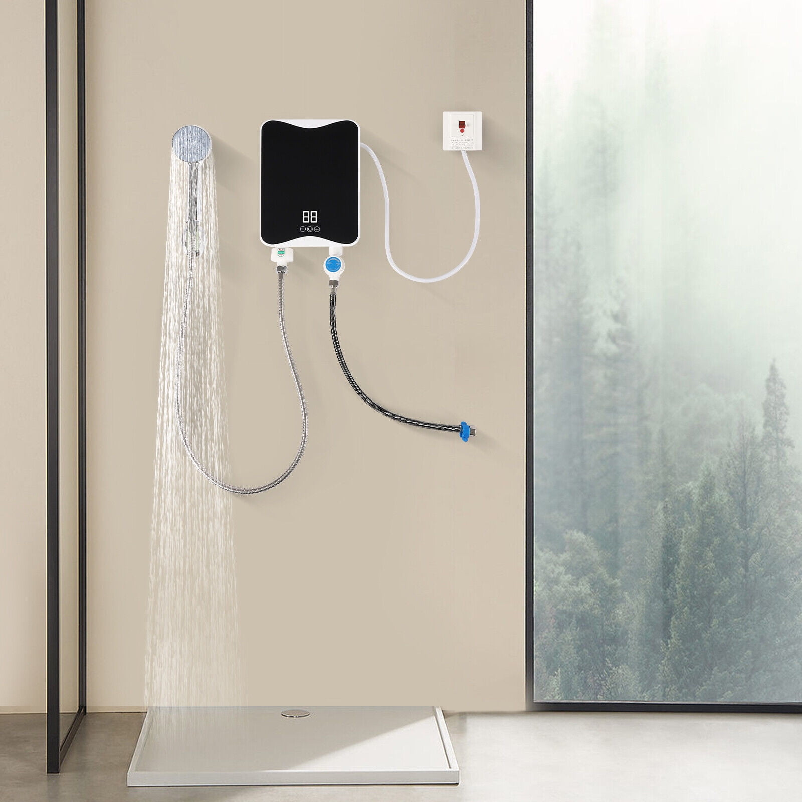 Digital Display Electric Tankless Instant Water Heater W/ Shower Head 5500W 110V