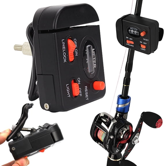 Digital Display Fishing Line Length Counter, Fishing Line Depth Finder with Light, Clip on Rod Tackle Tool, Backlit LCD, Measures Casting Distance, 1PC