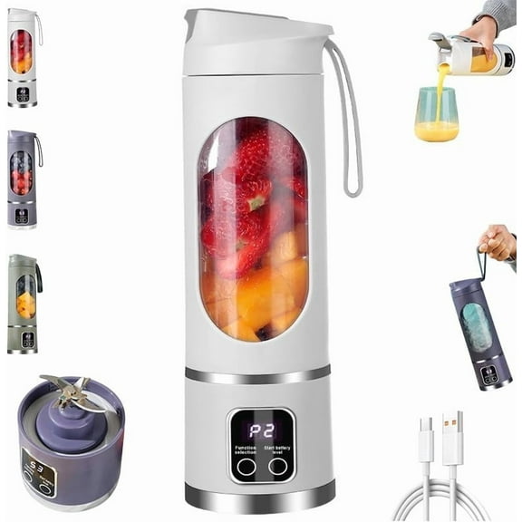 Digital Display Juicer,15.87oz 3.7V/7.4V USB Rechargeable Multi-Mode Juicer Mixer,3 Speed 10/12-Blade Fresh Juice Bottle,Leak Proof Design for Home/Travel/Office,Easy to Portable &Clean