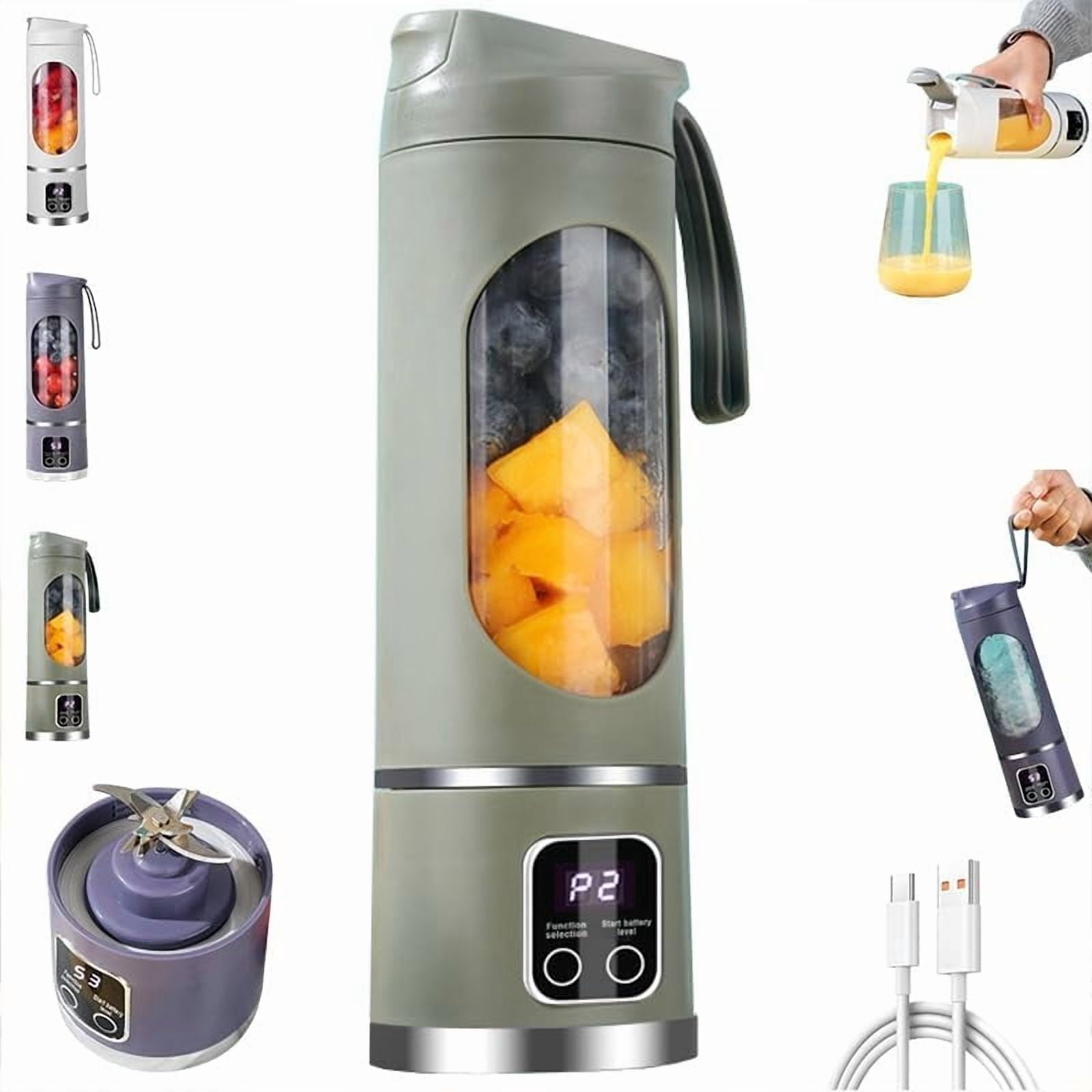 Digital Display Juicer,15.87oz 3.7V/7.4V USB Rechargeable Multi-Mode Juicer Mixer,3 Speed 10/12-Blade Fresh Juice Bottle,Leak Proof Design for Home/Travel/Office,Easy to Portable &Clean