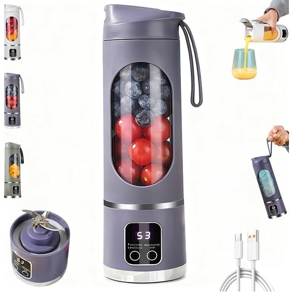 Digital Display Juicer-Smart LED Display,3 Speed Portable Juicer Fruit Mixers,Usb Rechargeable 12-Blade Ice Crusher With Digital Display,for Smoothies Liquid Diet