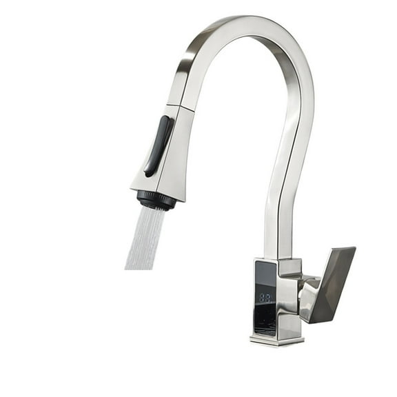Digital Display Kitchen Faucet, Brushed 4 Functions Single Handle Pull Out Kitchen Sink Mixer Hot And Cold Water Taps