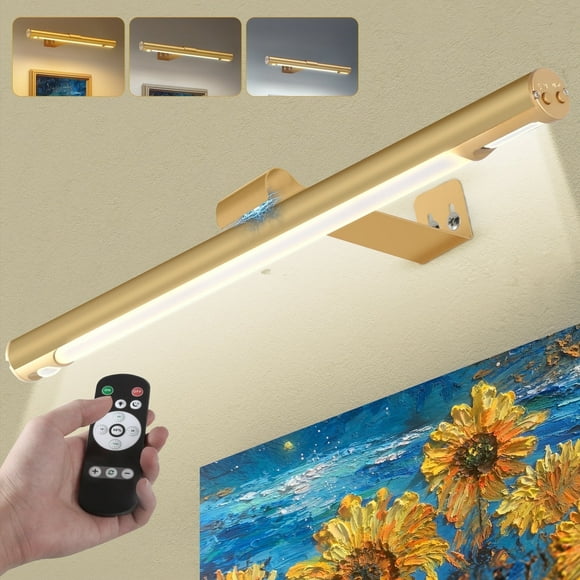 Digital Display LED Gold Swivel Picture Light,Wireless Dimmable Painting Light with Remote Control