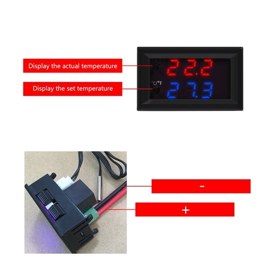 Digital Display Microcomputer Thermostat Switch and High Accuracy Electronic Temperature Controller Dual Mode 12V / 24V Support, 1.89 x 1.10 Inches / 4.8 x 2.8 cm For Hatching Area & HVAC System