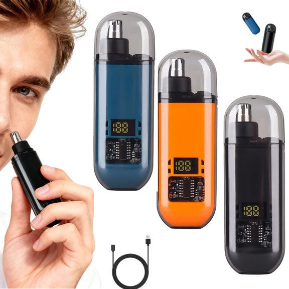Digital Display Nasal Hair Trimmer for Men, Professional LED Precision Nose Trimmer, Rechargeable 2-Pack