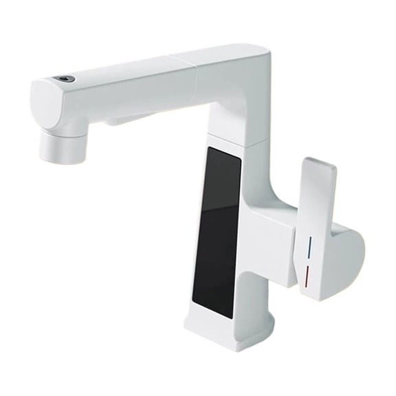 Digital Display Pulling Faucet, ligent Temperature Sensor Brass Washbasin Taps, Rotating Lifting Cold And Hot Water Mixer Tap ,Leakproof Design