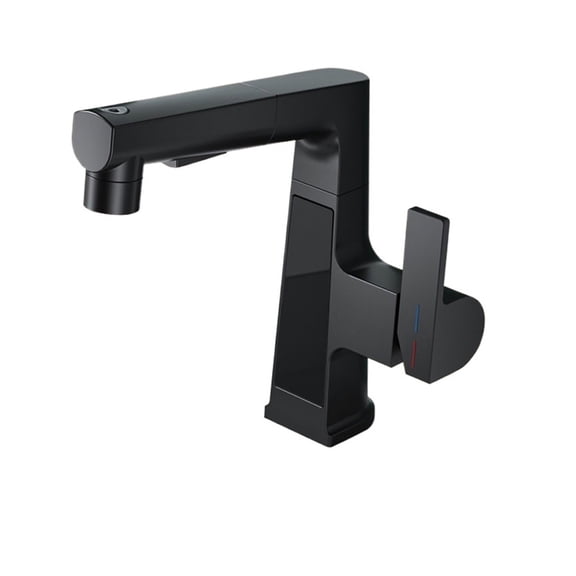 Digital Display Pulling Faucet, ligent Temperature Sensor Brass Washbasin Taps, Rotating Lifting Cold And Hot Water Mixer Tap