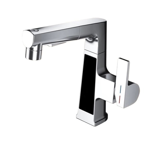 Digital Display Pulling Faucet, ligent Temperature Sensor Brass Washbasin Taps, Rotating Lifting Cold And Hot Water Mixer Tap
