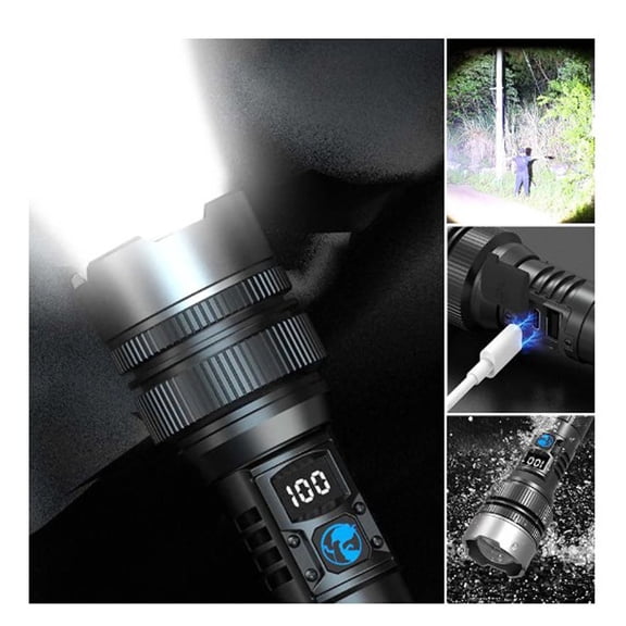 Digital Display Rechargeable Flashlight with 1000m Beam Distance, USB-C Fast Charge and Telescopic Focus, Super Bright Outdoor Handheld Light for Camping and Survival