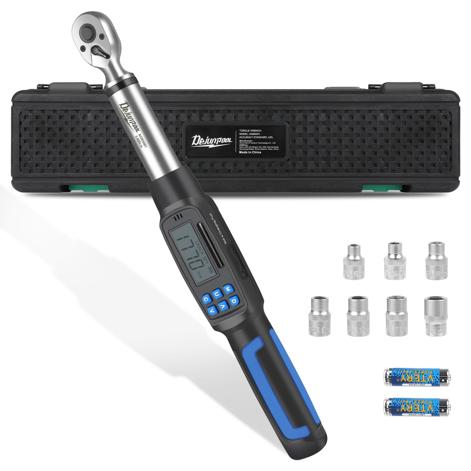 Digital Display Torque Wrench 3/8 inch 3-60NM with 1/4 inch,9/32 inch,5/16 inch,7/20 inch,3/8 inch,7/16 inch,15/32 inch Adapter
