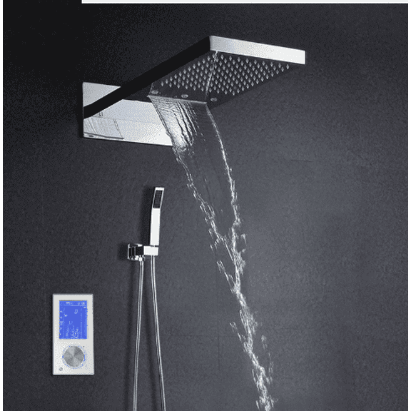 Digital Display Touch Control Panel Ceiling Mount Rainfall and Waterfall LED Shower Set