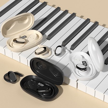 Digital Display Transparent Low-Frequency Air Conduction Bluetooth Headphones,Non-In Ear Hanging Stereo with Active Noise Cancellation, 60-Hour Battery,Touch Controls,Compatible with Android and iOS