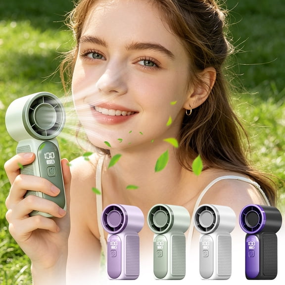 Digital Display Turbine Handheld Mini Fan, Usb Rechargeable Cooling Fan, High Wind Power Portable Fan, Lightweight Outdoor Cooling Tool, Compact Personal Wind Blower for Daily Outing Use, White