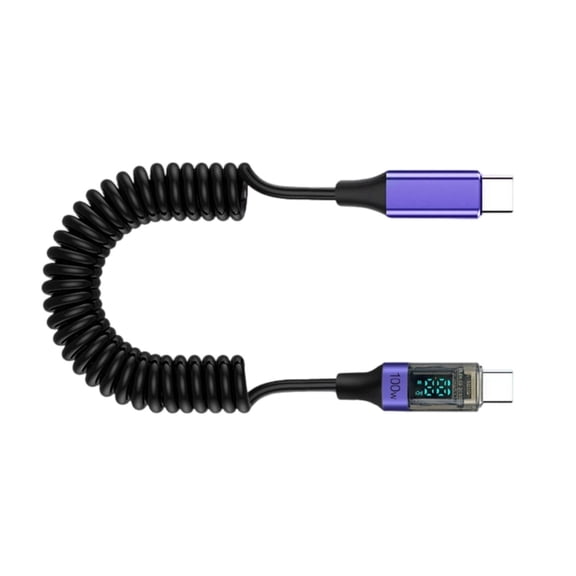 Digital Display USB C Charging Cable 100W Rapid Spring Coil Cord for Phones