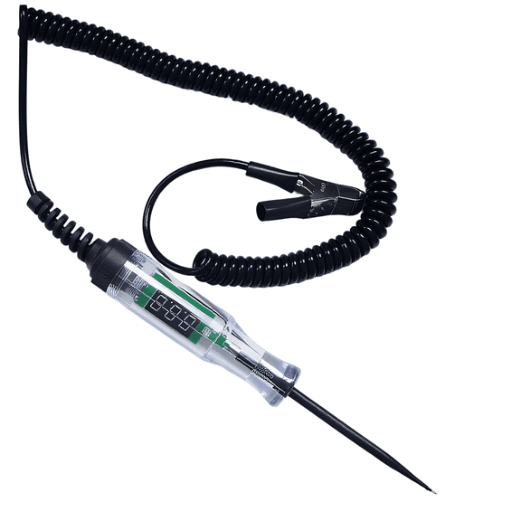 Digital Display Voltage Tester, DC 3-120V Automotive Circuit Analyzer, Electrical Current Diagnostic Tool with Accurate LED Readout, Spring Wire, Alligator Clip, Black Clear Pen