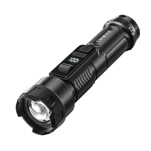 Digital Display Zoomable LED Flashlight with Scroll Focus & Dual Side Lights, Portable Multi Purpose Outdoor Working Lamp