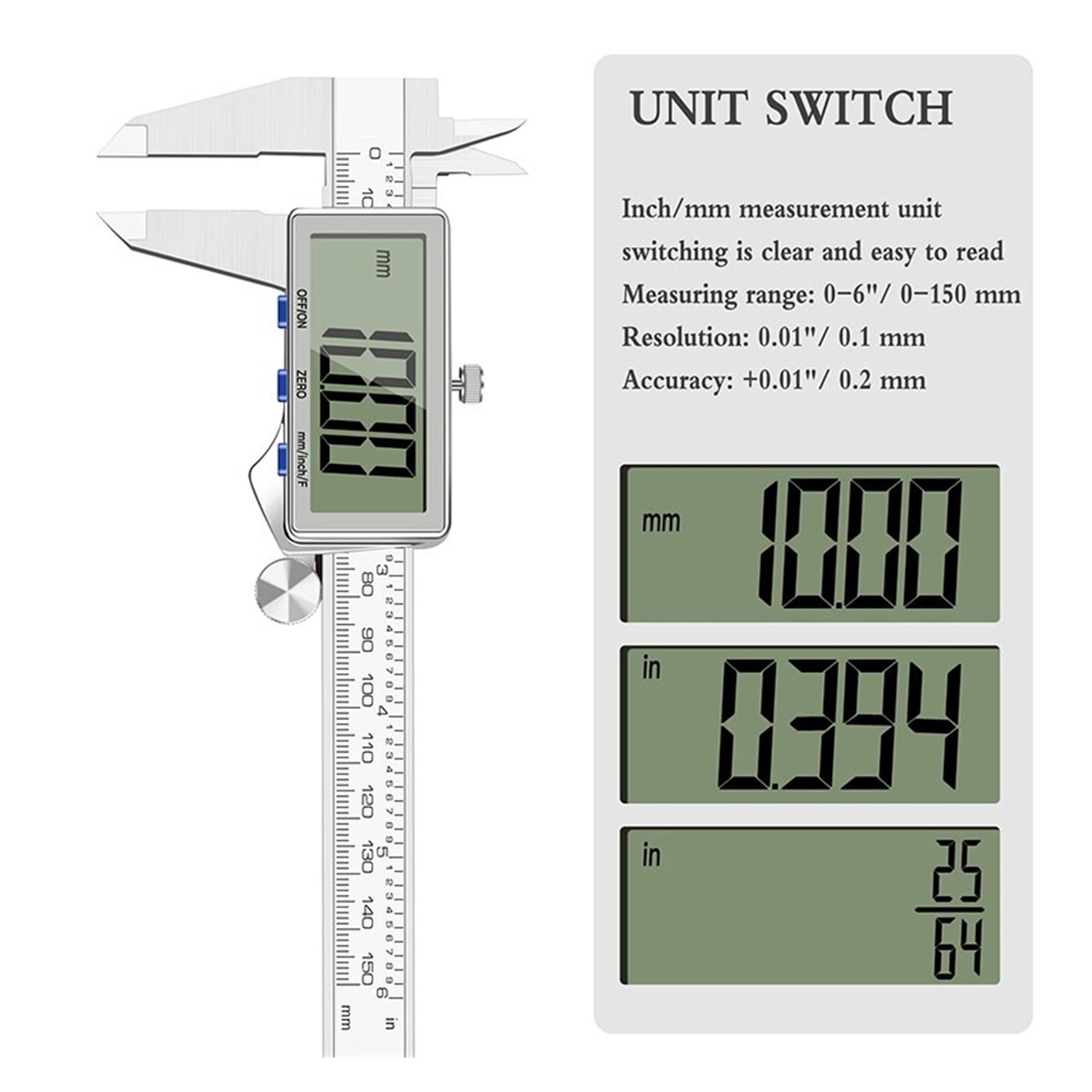 Digital DisplayStainless Steel High Precision Waterproof Electronic Vernier Caliper Micrometer Measuring Tool