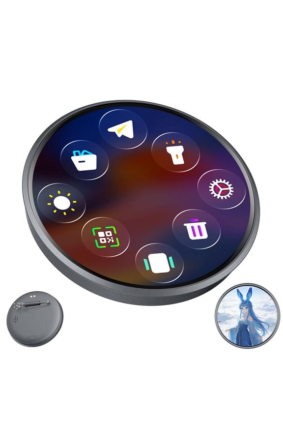 Digital Displayed Pixel Badge Pin, 1.85'' HD Display Badge Cute Pin with Videos/Photos Display via Bluetooth, Screen Badges Button, Cosplay Concert Gifts