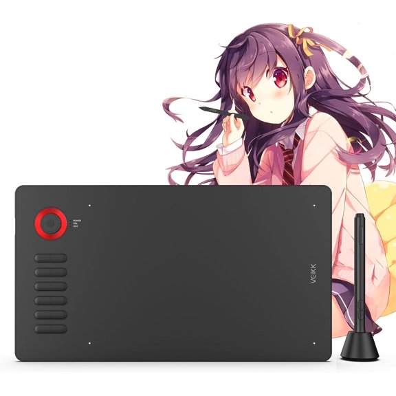 Digital Drawing Tablet A15Pro Graphics Pen Tablet 10 x 6 Inch Graphics Tablet with 12 Shortcut Keys and 1 Quick Dial,Supports Tilt Function,for MAC/Win/Linux/Android OS (RED)