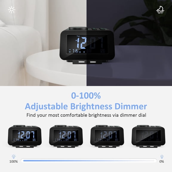 Digital Dual Alarm Clock Radio - 0-100% Dimmer With Weekday/weekend Mode 6 Sounds Adjustable Volume Fm W/sleep Timer Snooze 2 Usb Charging Ports Backup