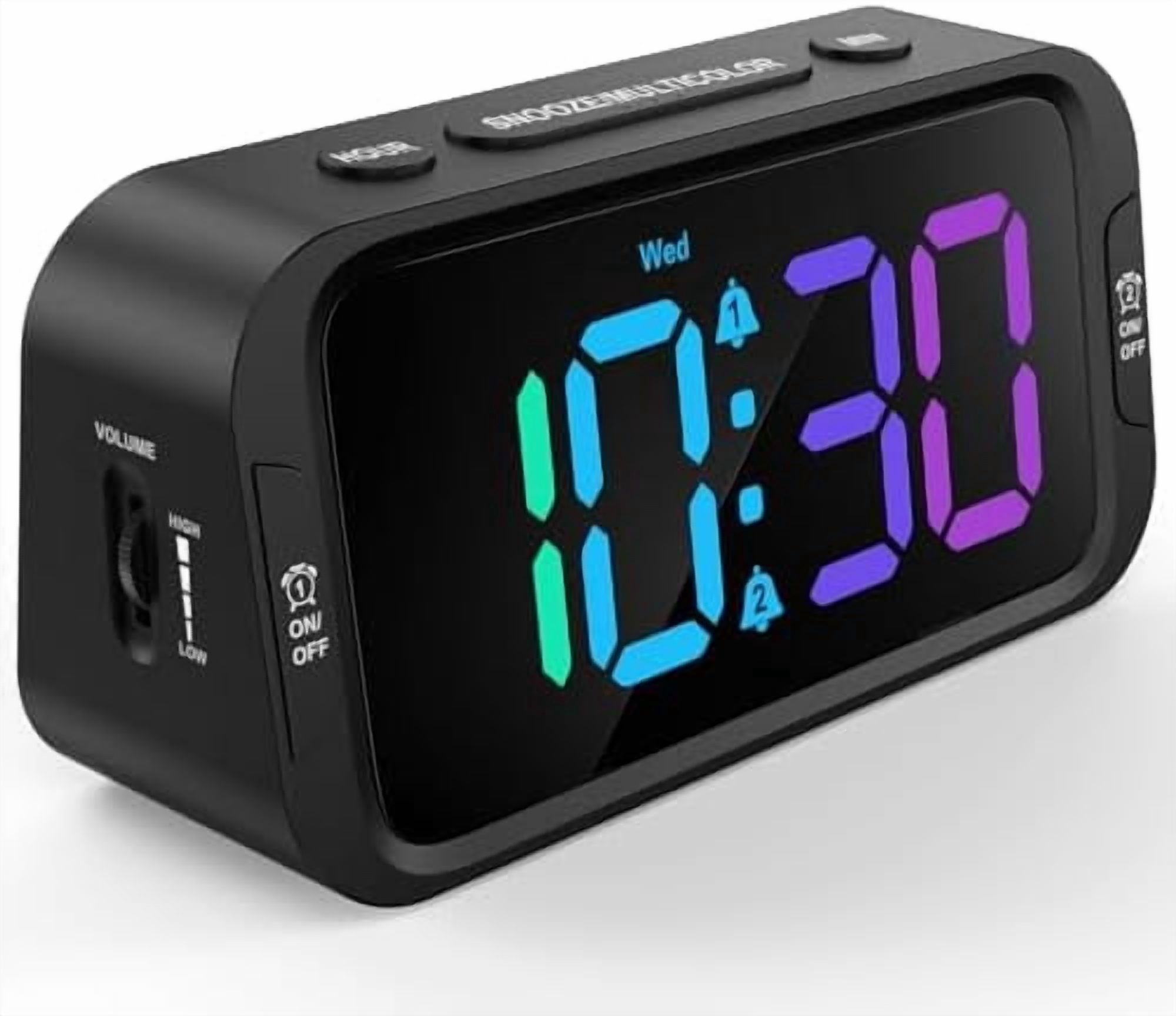 Digital Dual Alarm Clock for Bedroom: RGB Electric Clock with USB Charger for Kids Teens - Dimmable Clock with Weekday Weekend Mode for Bedside Desk