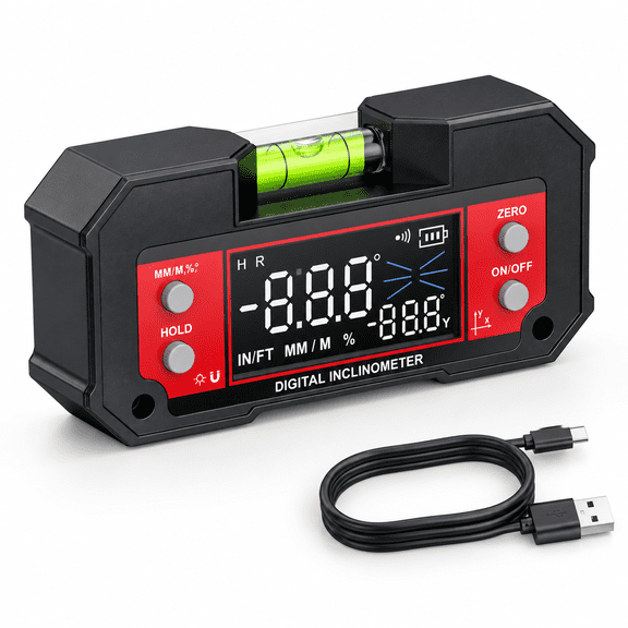 Digital Dual Axis Angle Finder with Magnetic Base, 4x90 Measuring Range