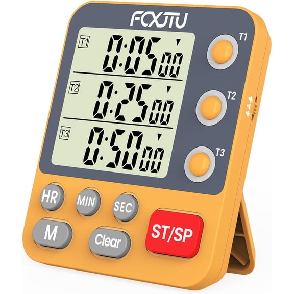 Digital Dual Triple , 3-Channel Magnc Countdown Timer for Cooking, Large Display Stopwatch Multi Food Classroom Timer Loud Alarm for Seniors Teachers Battery Included (Orange)